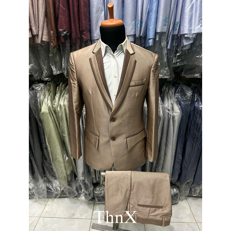 1 stel jas wedding jas nikah jas manten jas tailor slim fit model korean semi woll COKLAT SUSU COKSU