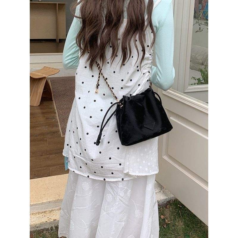 tas serut wanita tas kulit import lucu tas unik tassimpel tas fashion slingbag-Hitam