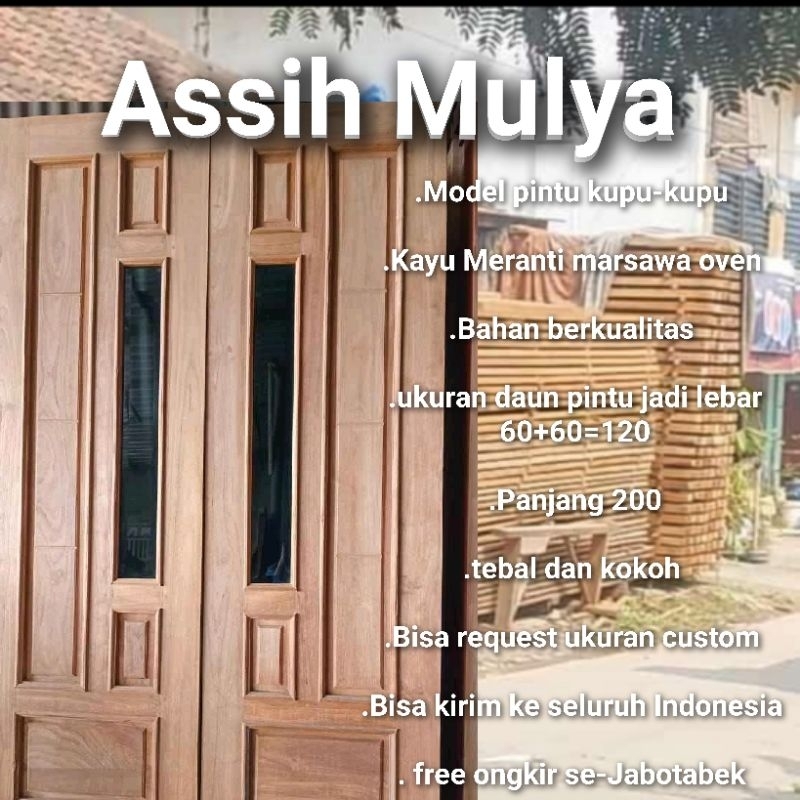 Daun pintu kupu2 list timbul berikut kusen dari bahan kayu Meranti marsawa oven