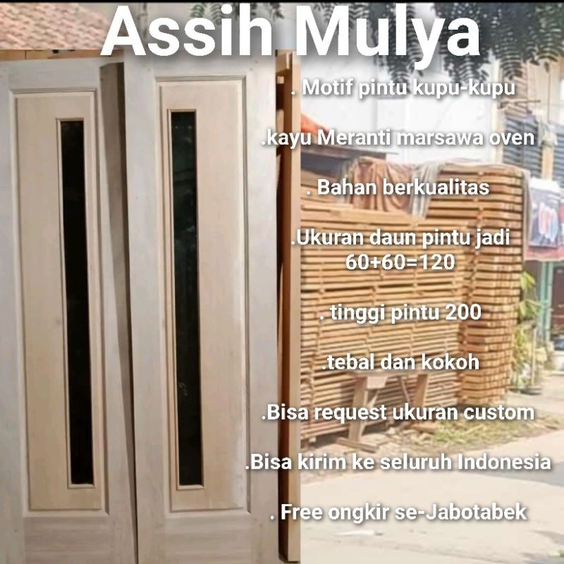 Daun pintu kupu2 berikut kusen dari bahan kayu Meranti marsawa oven