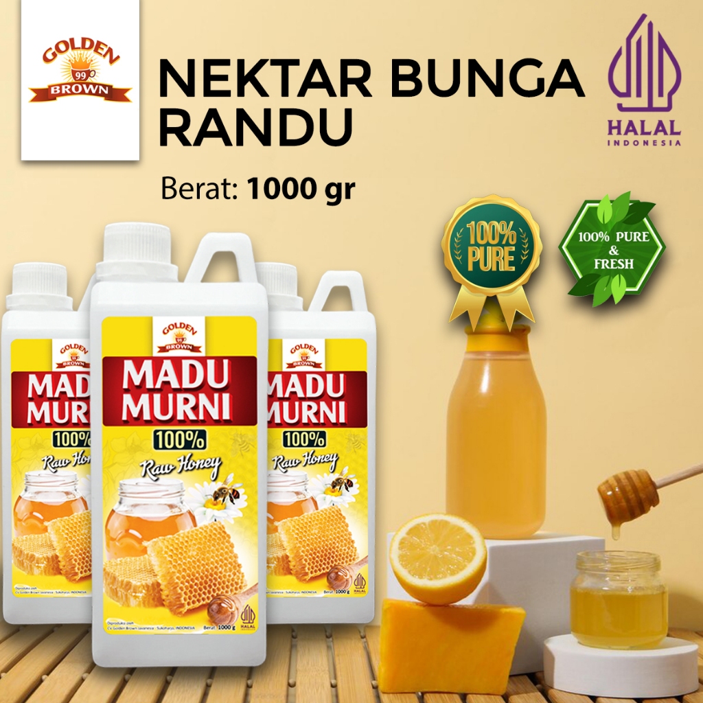 

Madu Asli Murni Golden Brown Varian Madu Randu 1000 Gr (1Kg) 100% Pure Natural Raw Honey