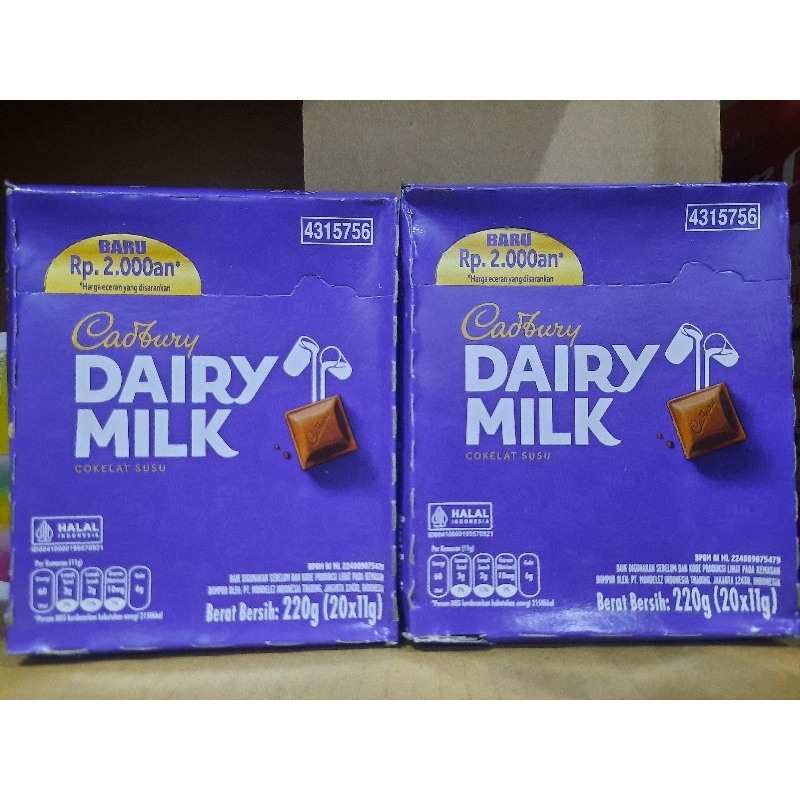 Cadbury Dairy Milk Chocolate Cokelat 1 Box 20 pcs