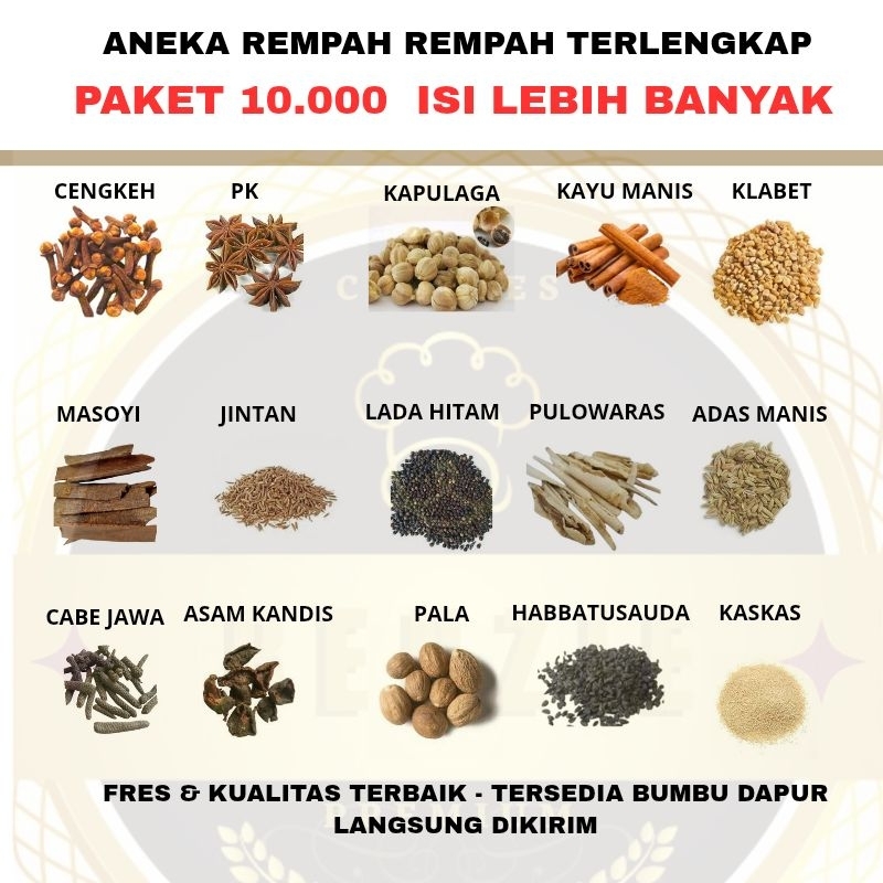 

Rempah Rempah Kumplit Cengkeh Pekak Kelabet Mesoyi Cabe Jawa Asam Kandis Kayu Manis Kapulaga Jinten Pulowaras Paket Hemat