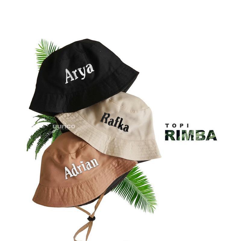 Topi Rimba Anak Custom Bordir Nama Gratis untuk Bayi dan Anak dengan Tali Polos Bahan Drill Unisex