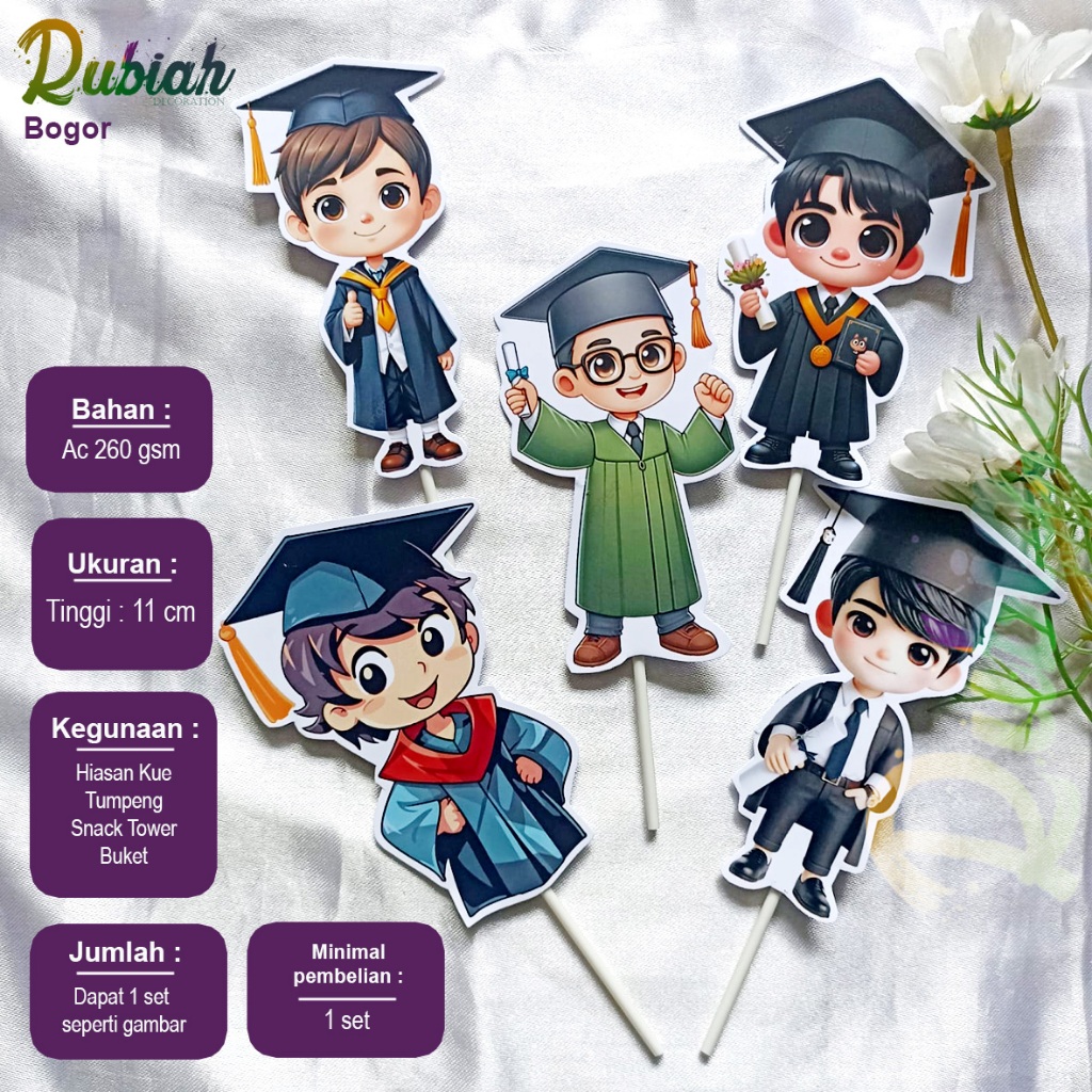 Topper Wisuda Laki laki Hiasan Buket Kue Tumpang Graduation Perpisahan