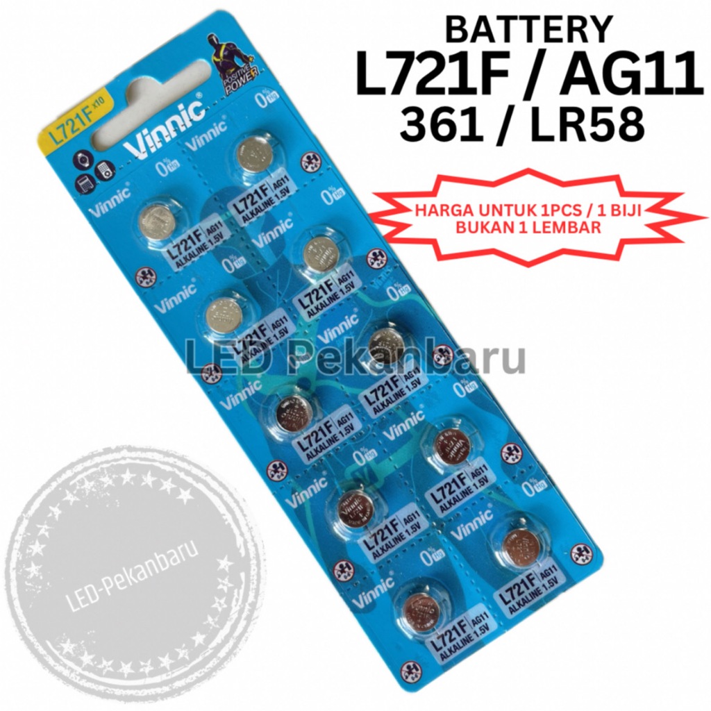 BATTERY AG11 L721F 361 162 G11 362 LR721 LR58 D361 D362 VINNIC BATERAI JAM TANGAN BATT ALKALINE 1.5V