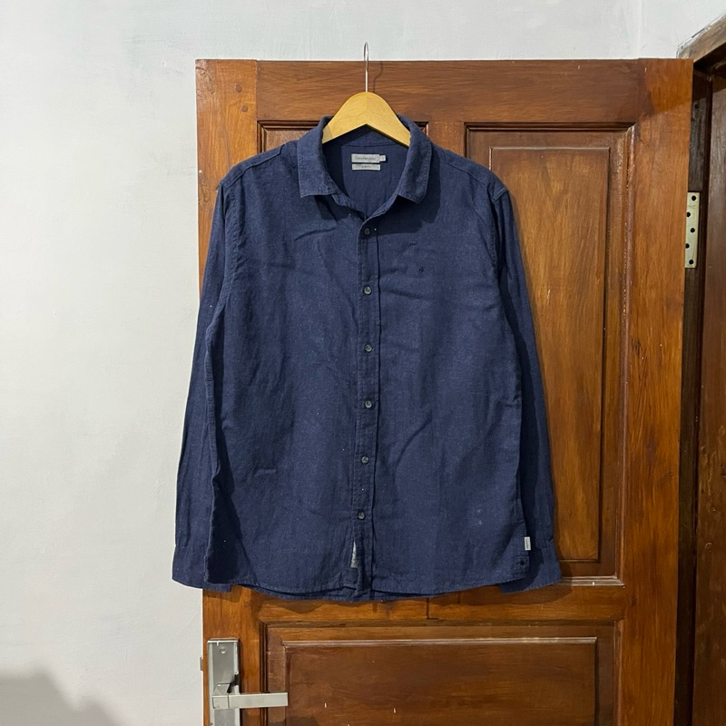 [L-XL] Calvin Klein Jeans Navy Cotton Shirt I Slim Fit I Vintage Vtg Retro Kemeja Garis-garis Salur 