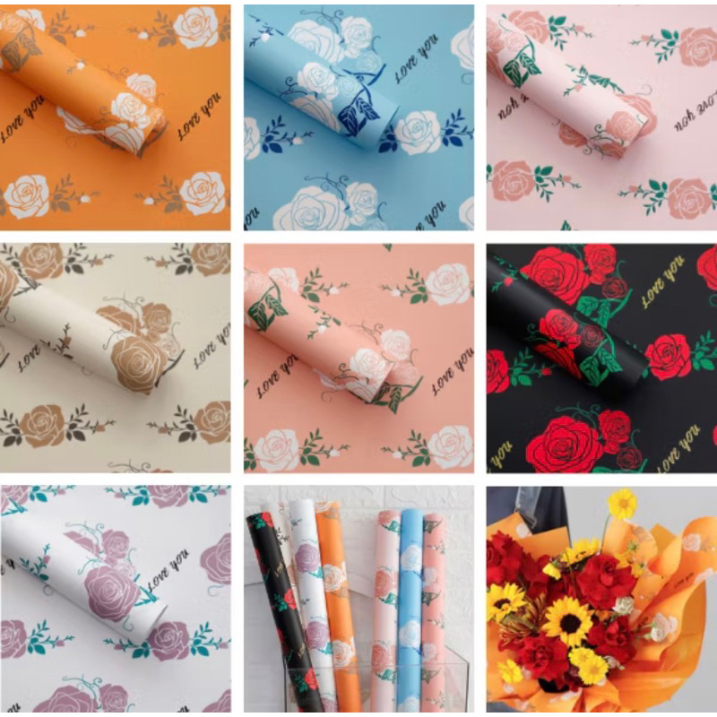 

KB070 Kertas Buket Bunga Motif Rose Mawar Flower Wrapping Pattern Rose Cellophane GQM