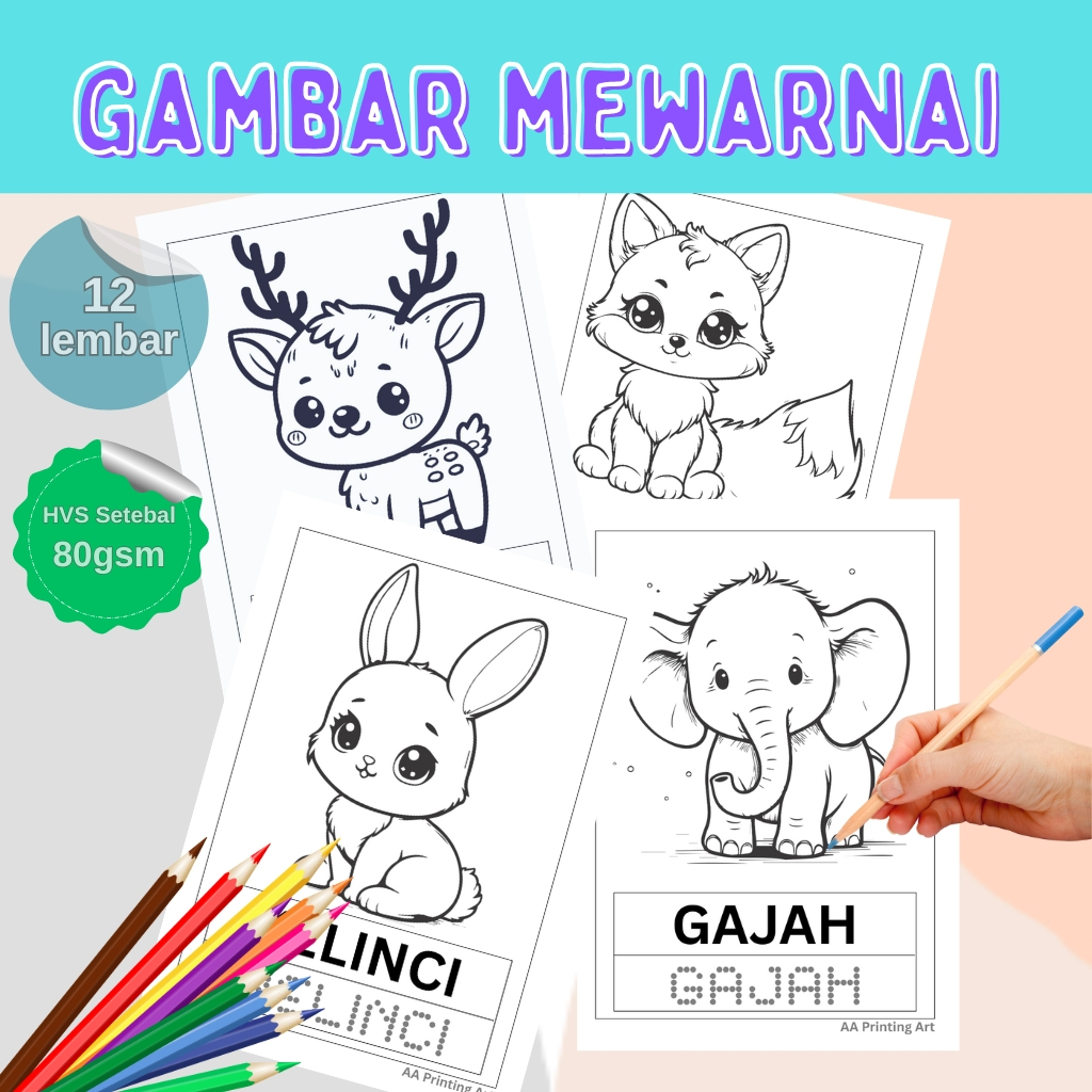 12 Gambar mewarnai HEWAN untuk Anak-Anak Paud Tk SD / Sketsa gambar mewarnai