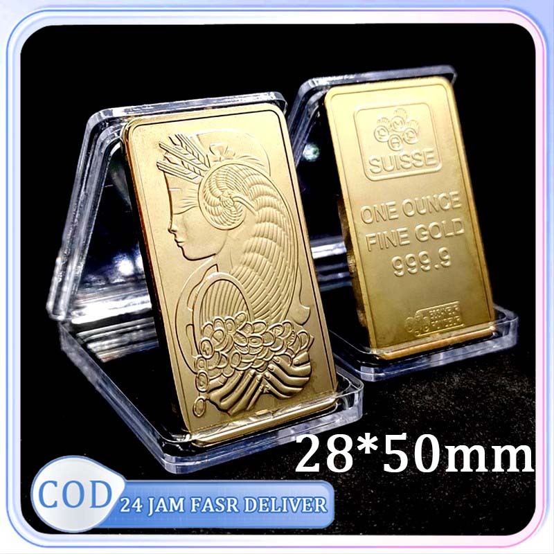 Koin Emas Souvenir Persegi Replika Emas Murni Logam Mulia Koin Jimat Kekayaan Emas Dewa