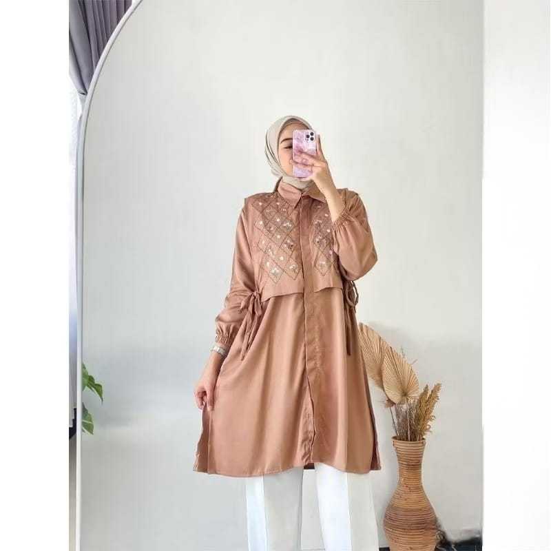 KELAMBI - SAVIA LONG TUNIK / TUNIK BORDIR BUNGA PREMIUM / TUNIK TALI SAMPING / ATASAN TUNIK JUMBO / 