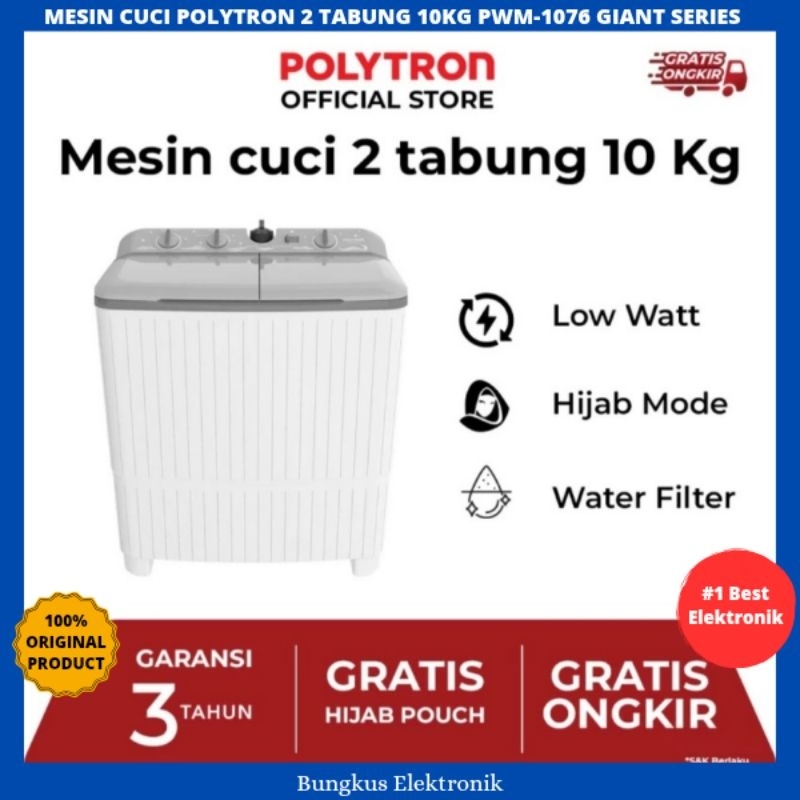 MESIN CUCI POLYTRON 2TABUNG 10KG PWM-1076 GIANT SERIES MESIN CUCI POLYTRON 2 TABUNG 10KG