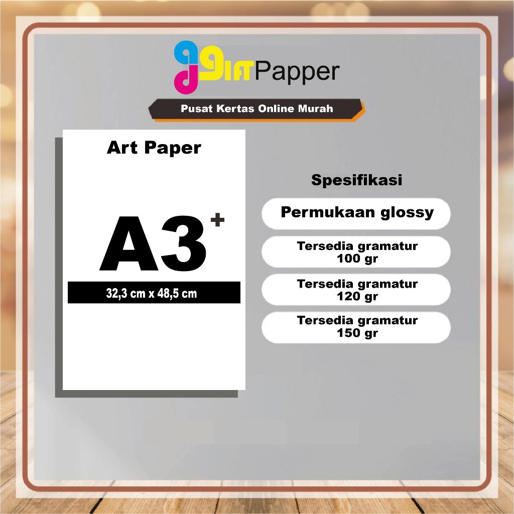 

Kertas Art Paper 100,120,150 Gsm Ukuran A3+ / 32,3 cm x 48,5 cm (100 Lembar) TERMURAH