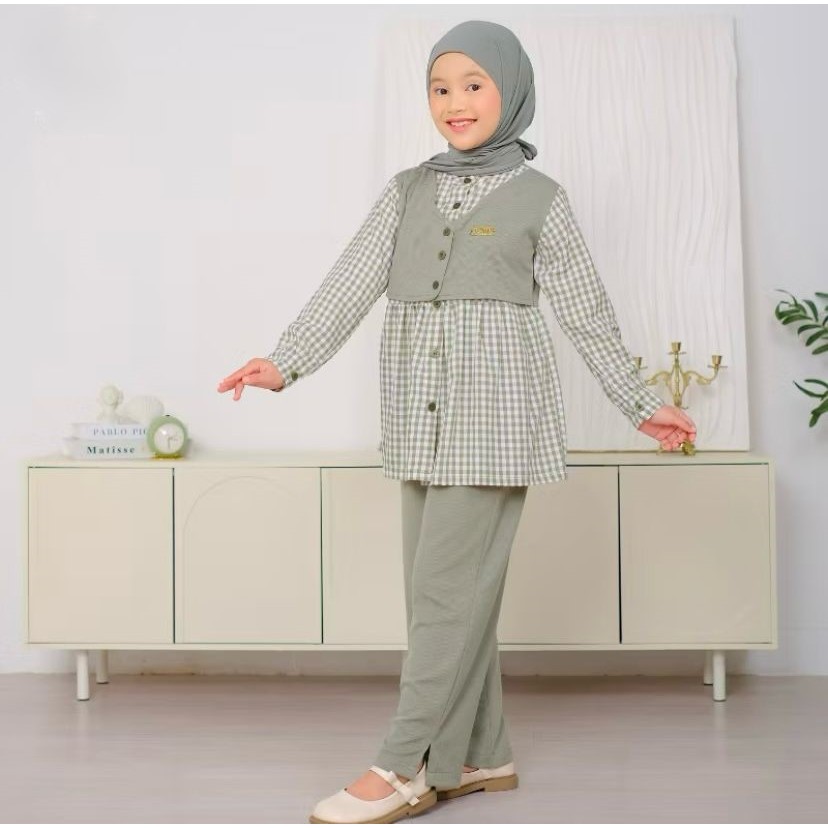 Baju Lebaran Anak Perempuan 2026 Stelan Tanggung 8-9Thn Satuset Bju Anak Lbaran Tunik Gamis Kid Umur