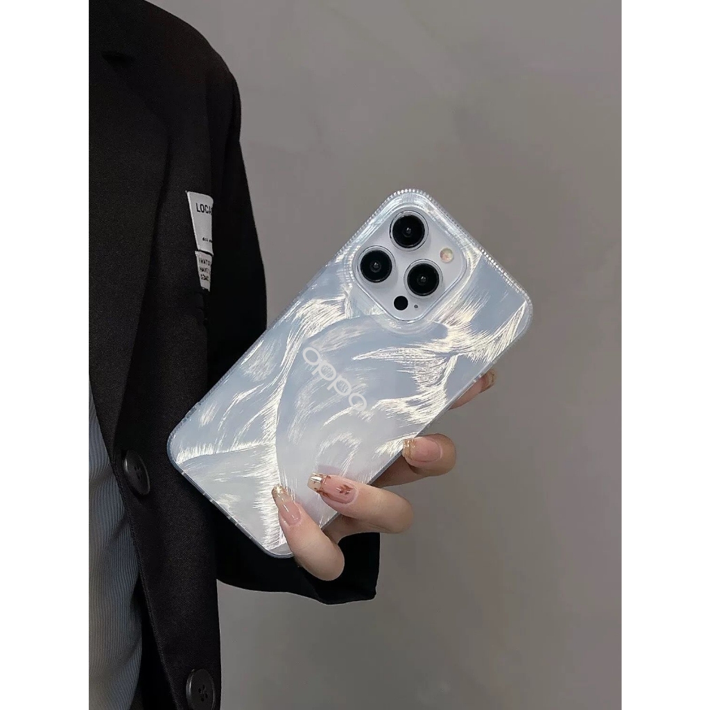 New! Silver Feather Hologram With Stiker Logo Case Iphone - Hardcase/Casing Hp Compatible For OPPO A