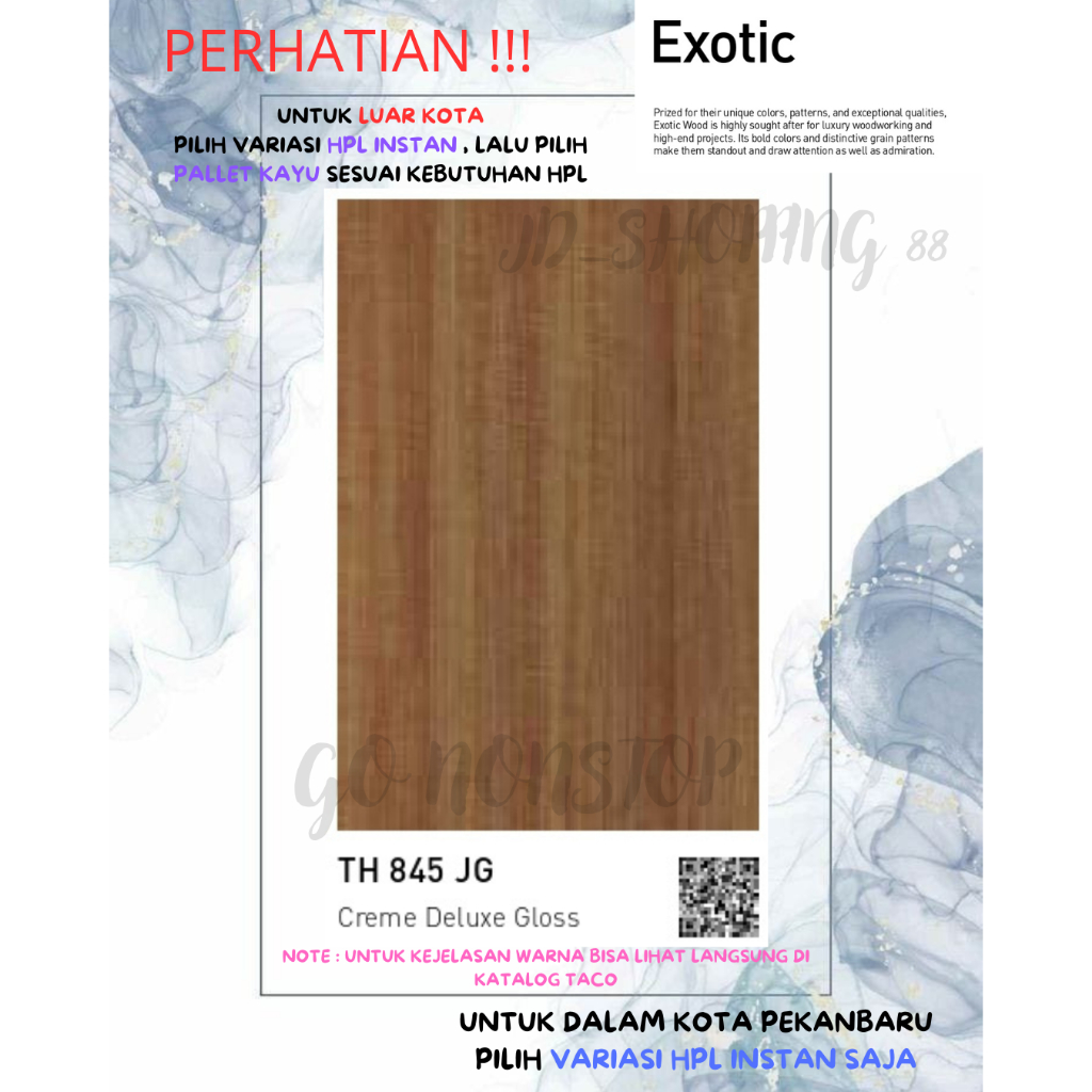 (LUAR KOTA WAJIB PALLET KAYU) HPL TACO WOODGRAIN GLOSS TH 845 JG