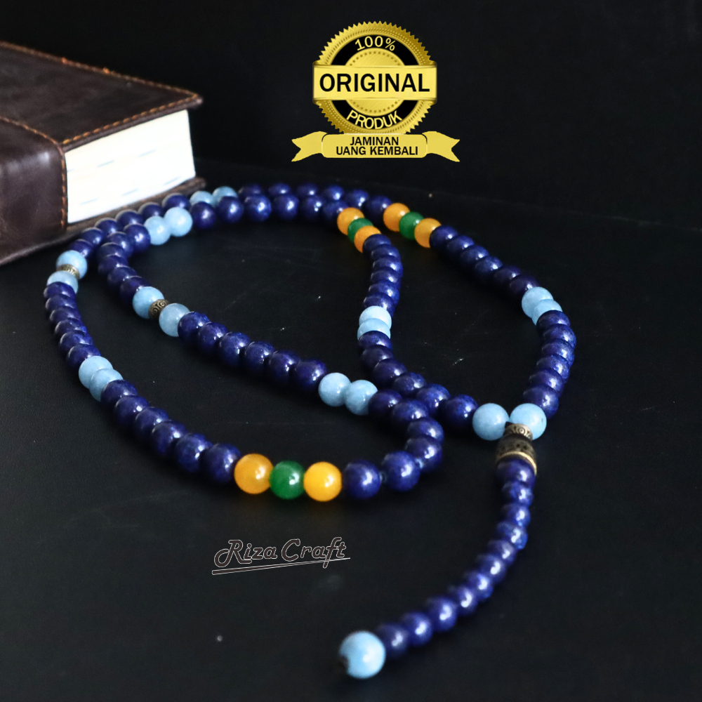 AL AQSA 99 - Tasbih Batu Alam Akik Blue Lazuli Giok ASLI 99 Butir Cantik Keren Aesthetic Keren Mewah