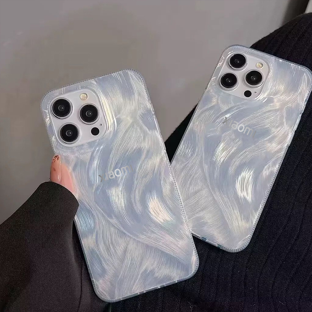 New! Clarity Silver Feather Hologram With Stiker Logo Case Iphone - Hardcase/Casing Hp Compatible Fo