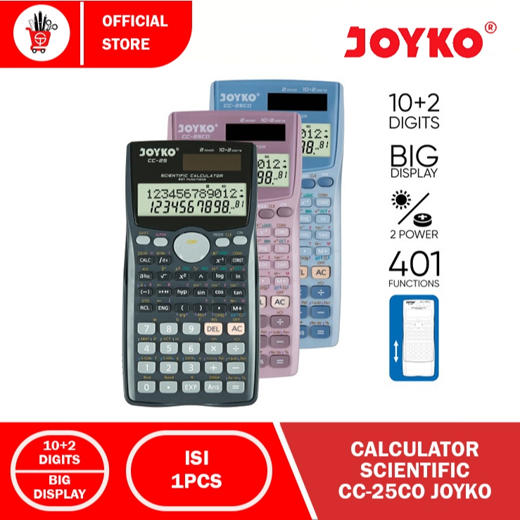 

Kalkulator Scientific Joyko CC-25 & CC-25CO 401 Fungsi - Dual Power, 10x2 Display, Multi Replay | (1 PCS)