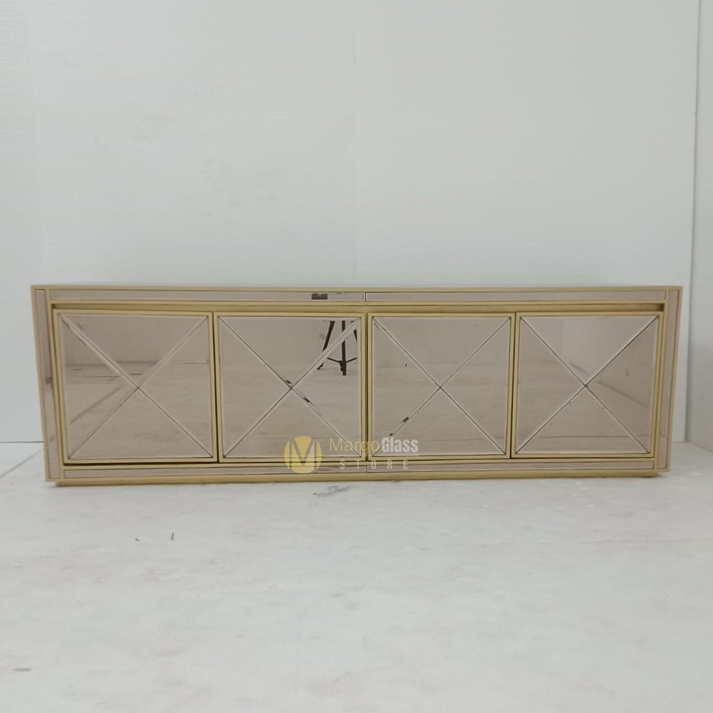 Meja tv kaca/meja tv aesthetic/meja tv murah/meja tv kaca cermin brown