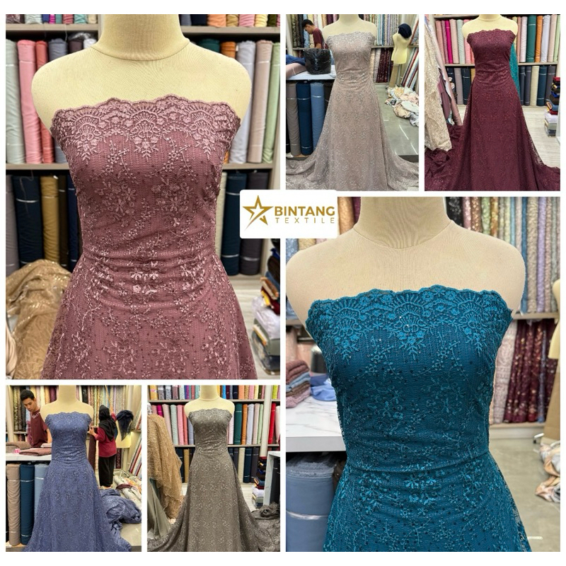 Kain tile brokat spider bordir spangle Doja premium / bahan gamis kebaya tunik atasan