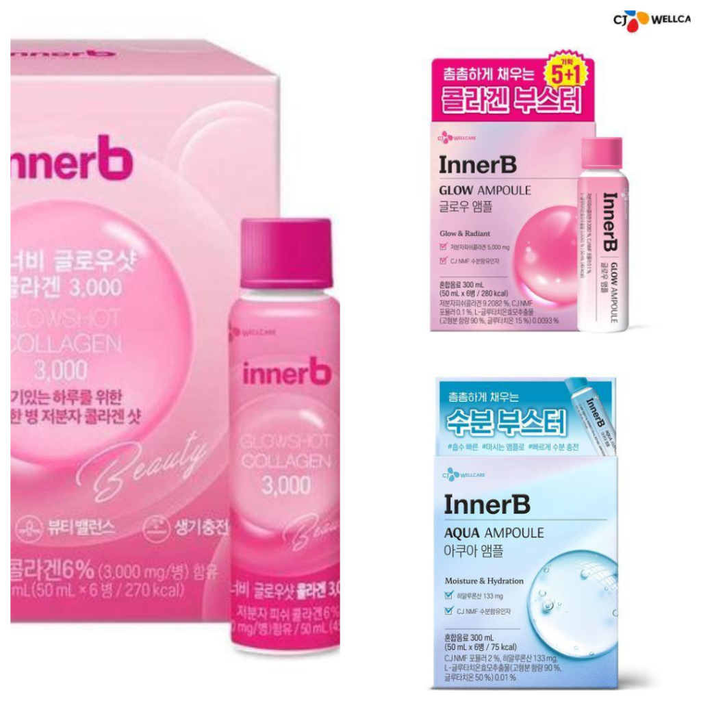 

CJ Korea Inner B Innerb Glow Shot Collagen Drink / Aqua Ampoule / Glow Ampoule Drink 50ml ( 6 Pcs )