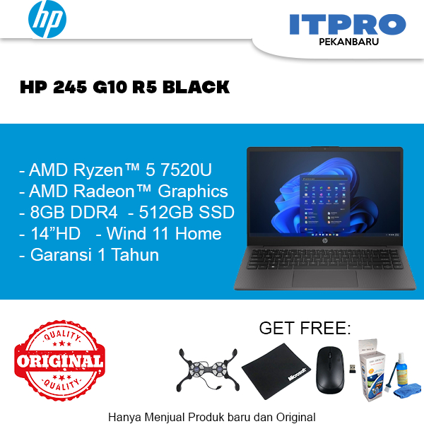 FREE SALDO GOPAY 500.000! HP 245 G10 NOTEBOOK AMD RYZEN 5 7520U 8GB 512GB BLACK