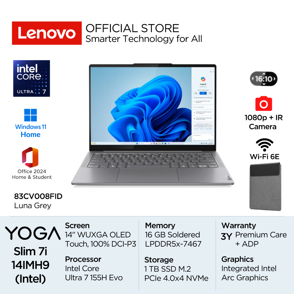 Lenovo Yoga Slim 7i 14IMH9 8FID Intel Core Ultra 7 155H Evo Win11 16GB 1TB SSD 14" WUXGA OLED Touch 