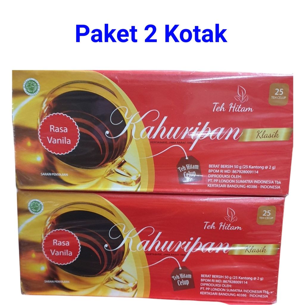 

PAKET 2 KOTAK Teh Kahuripan - Teh Hitam Celup rasa Vanilla (1 kotak isi 25 kantong teh)