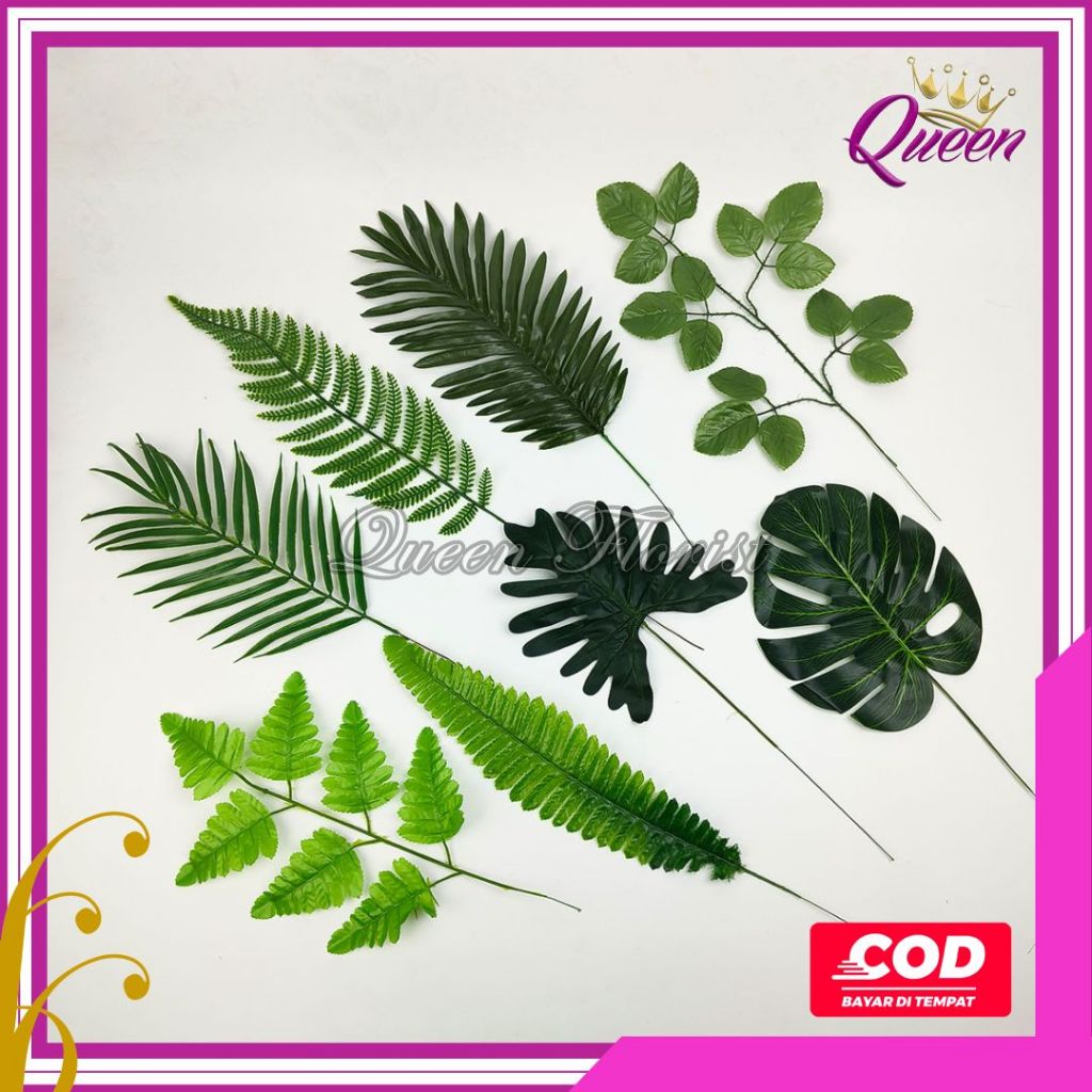 DAUN PALEM PAKIS PLASTIK PILLOW LEATHER FERN MAWAR DURI JARI-JARI SATUAN ARTIFICIAL - DAUN DAUNAN PA