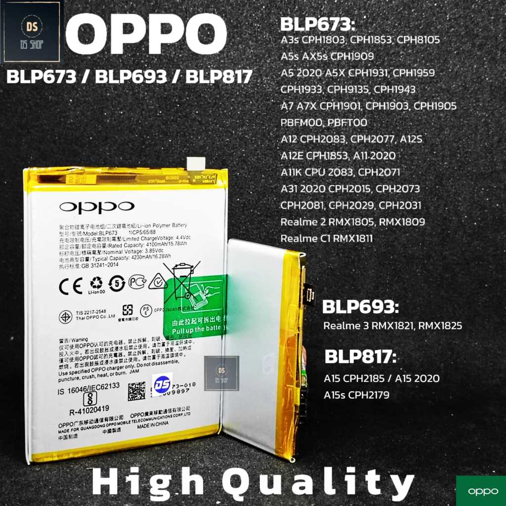 Baterai HP OPPO A3S A5 A5S A7 Realme 2 C1 BLP 673 BLP673 Original Batrai Ori Batre