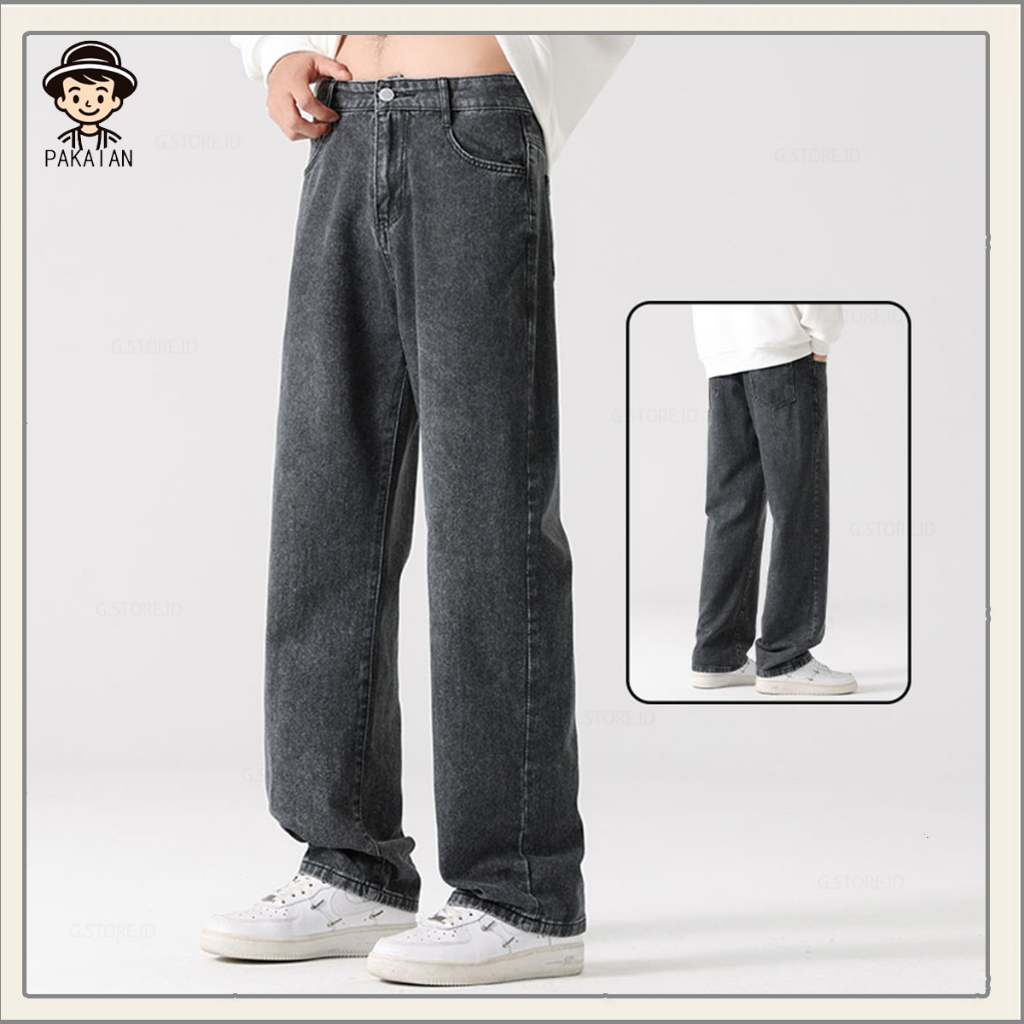 Celana jeans pria korean style celana panjang Longgar highwaist  dewasa Celana kulot pria celana