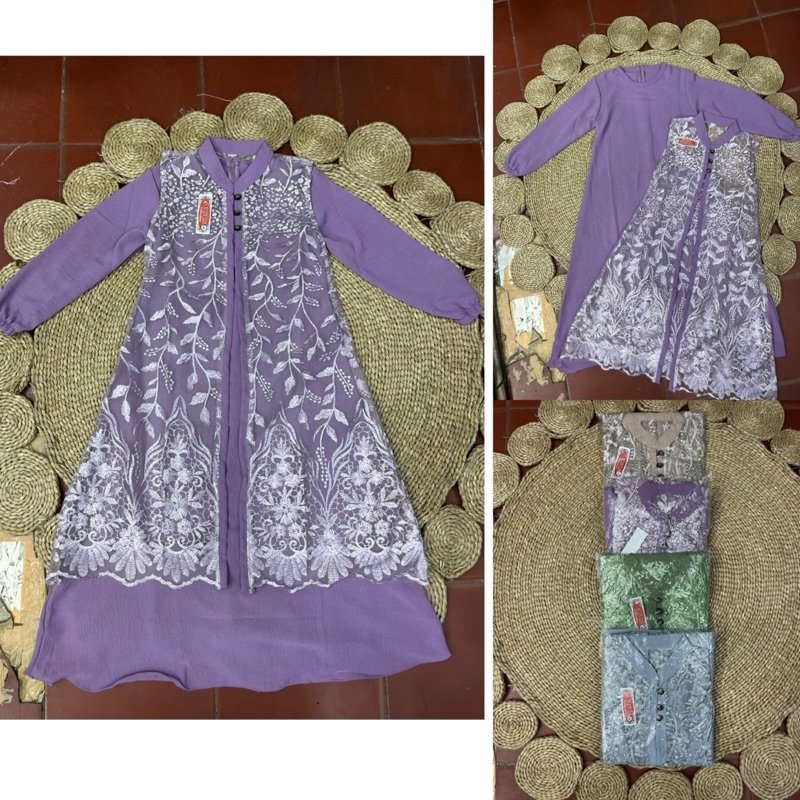 GAMIS OUTER 2 IN 1 ANAK PEREMPUAN BAHAN CRINGKEL MIX BROKAT FULL ( USIA 8-10 TAHUN )