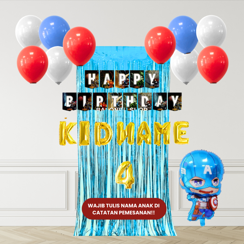 CAPTAIN AMERIKA/KAPTEN AMERIKA SET DEKOR ULANG TAHUN ANAK/ DEKORASI ULTAH ANAK