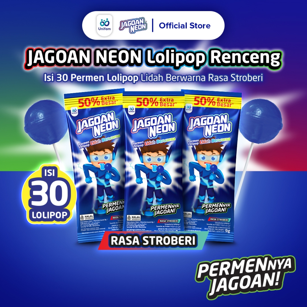 

Jagoan Neon Permen Lolipop Rasa Buah Berwarna - Fruit Candy 1 Bag (Isi 30 Pcs) - Strawberry