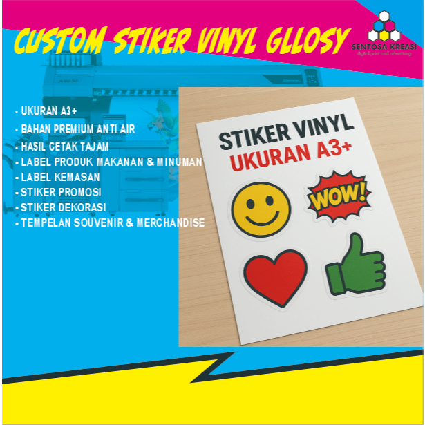 

CETAK STIKER VINYL A3+ (32.5x48.5cm) | Custom Desain | Stiker Glossy Full Color | custom sticker suka suka