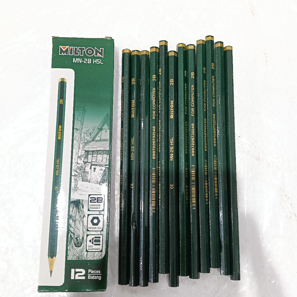 

1 KOTAK 12 BUAH PENSIL 2B MILTON MURAH HITAM PEKAT TIDAK MUDAH PATAH