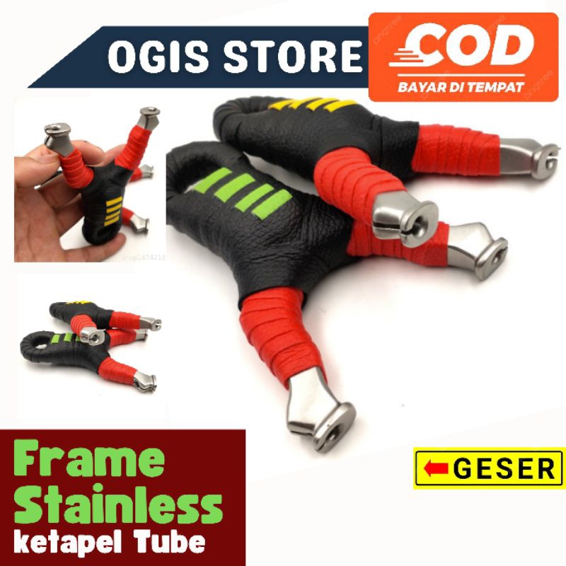 frame ketapel tube stainless LUBANG ATAS  bonus karet pengait siap pakai