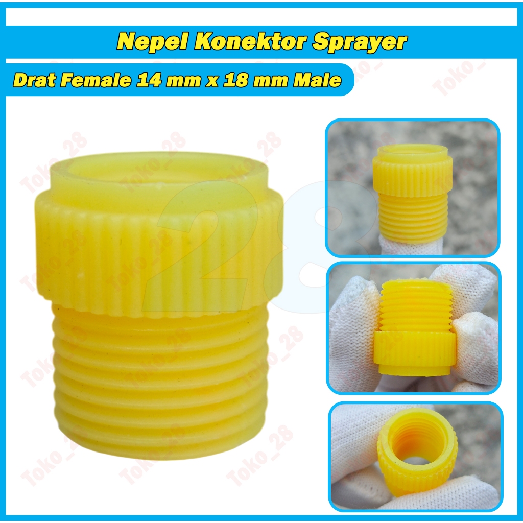 Konektor Sprayer Drat Female 14 mm x 18 mm Male Sambungan Nepel Semprotan Elektrik Manual SS-703-T28