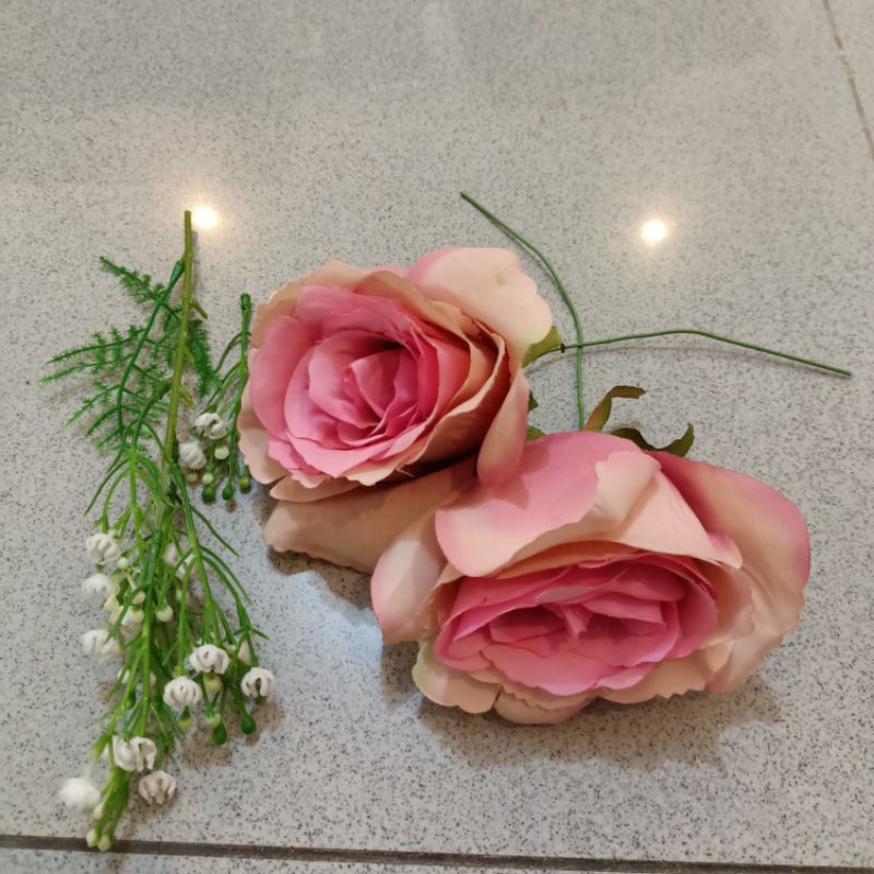 Hiasan dekorasi bunga mawar artifisial rose pink kuntum besar preloved