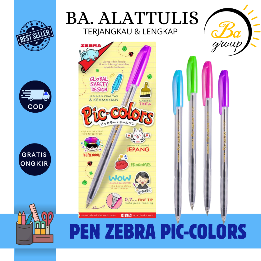 

ZEBRA Piccolors 0.7 - Pulpen Semi Gel - Tinta Hitam - BA.ALATTULIS