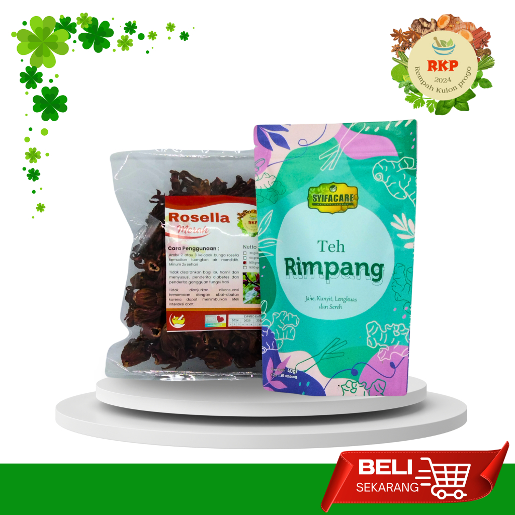 

Bunga Rosella Merah 100 Gram - Teh Rosella Merah Kering Bonus Teh Rimpang Syifacare