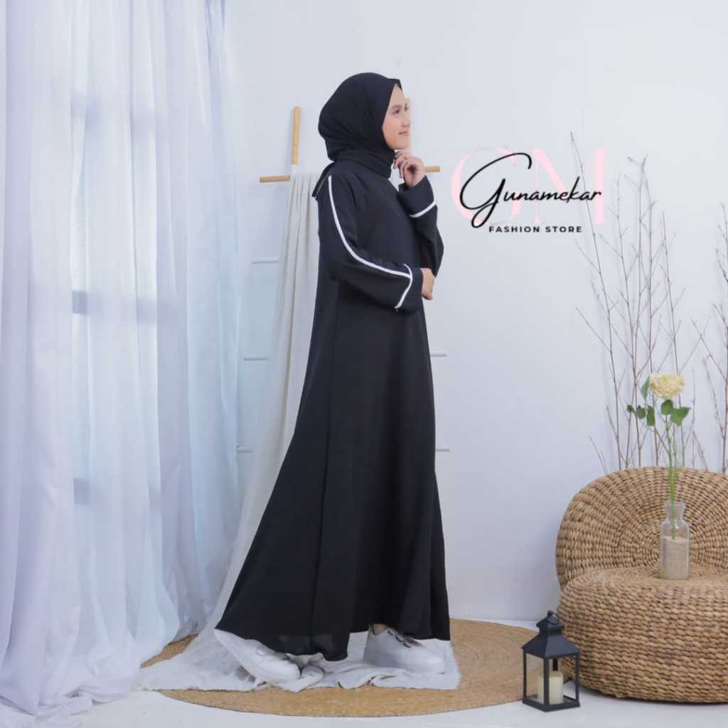 Abaya Anak Remaja Terbaru 2025 Polos Lis Putih dan Hitam untuk Usia 6 - 16 Tahun