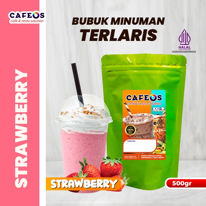 

CAFEOS Bubuk Minuman Kekinian Aneka Rasa Buah Strawberry 3IN1 MIX Gula Creamer 500 gram