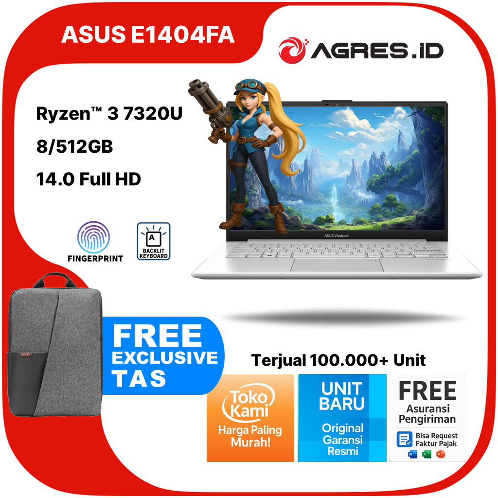 ASUS VIVOBOOK GO 14 E1404FA RYZEN 3 7320 8GB 512GB W11+OHS 14.0FHD BLK -FHD351