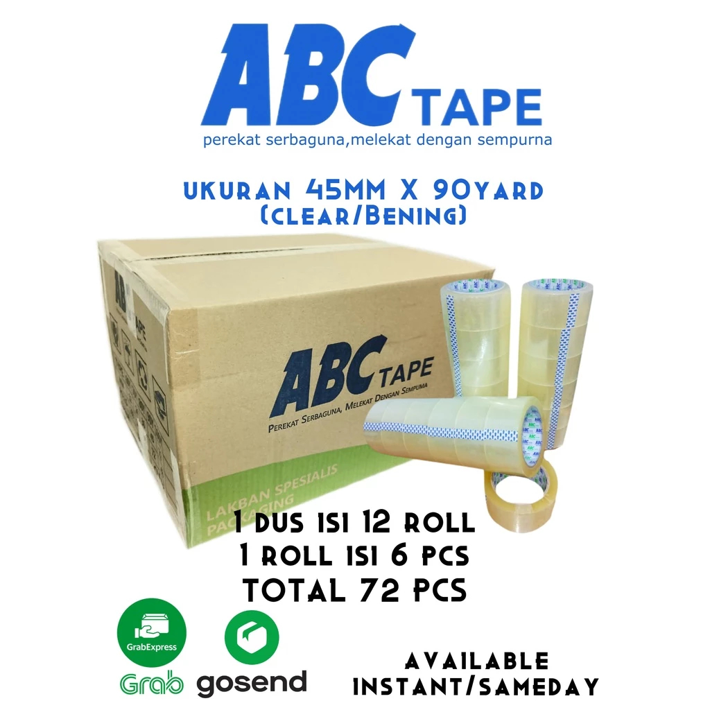 

Lakban Bening Coklat ABC Tape Perekat Serbaguna 2 Inch / 45Mm x 90 Yard 1 BOX 12 Roll LAKBAN KILOAN Lakban BCA Tape 48mmx90y Termurah