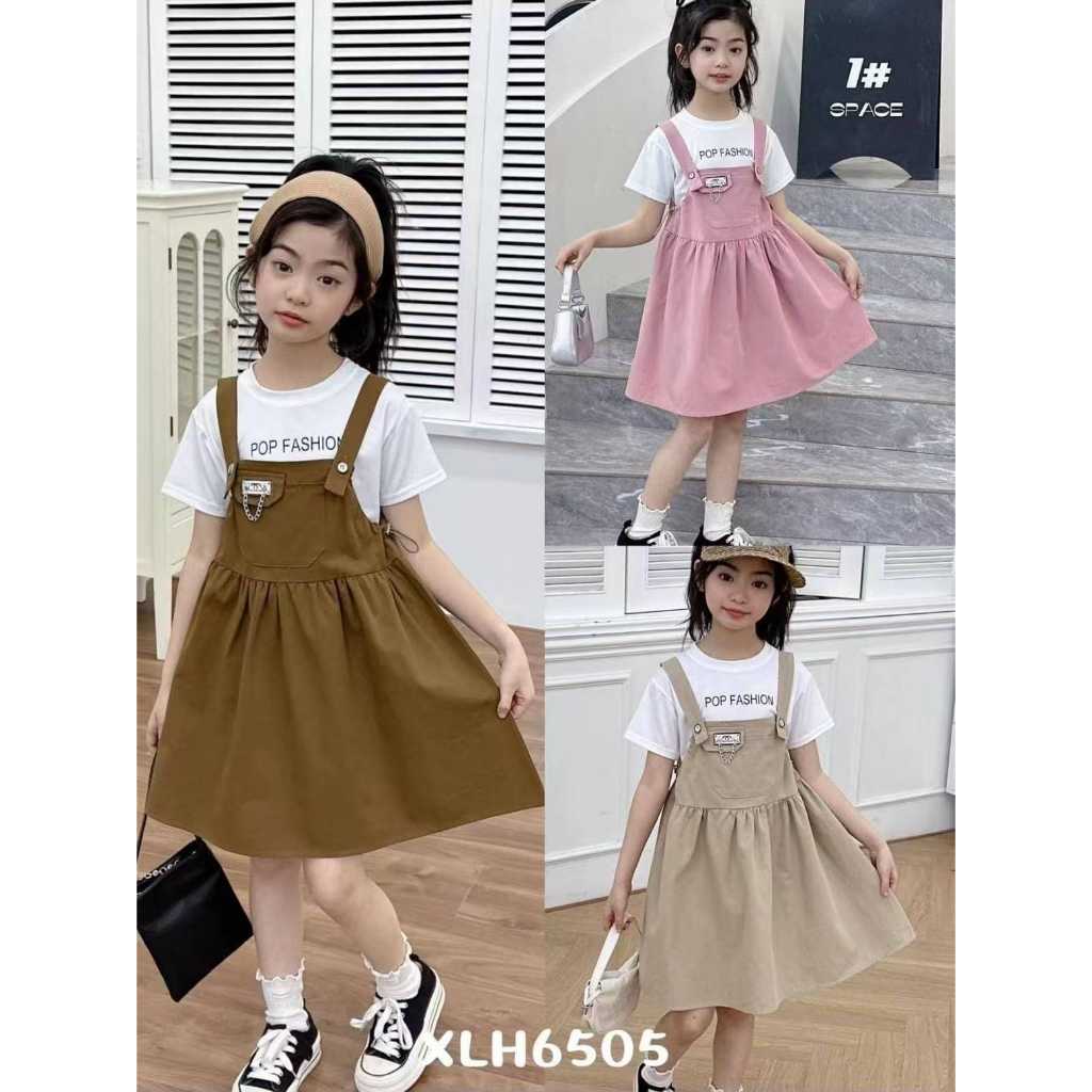 michella GROSIR ISI 5 #6505 SETELAN OVERALL KODOK KATUN 2IN1 DALAMAN KAOS PENDEK ROK Baju Setelan Ka