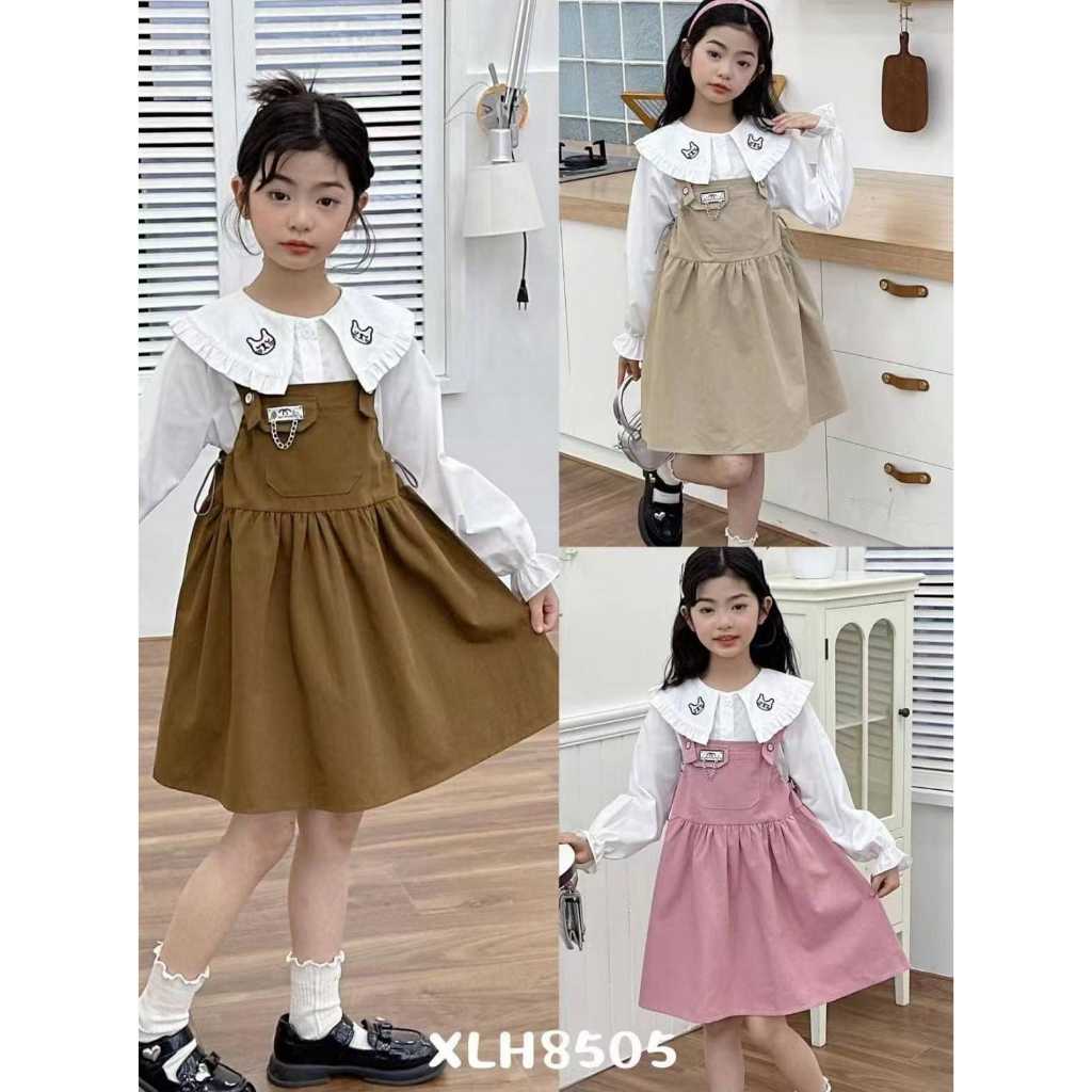 michella GROSIR ISI 5 #8505 SETELAN OVERALL KODOK KATUN 2IN1 DALAMAN KEMEJA PANJANG ROK Baju Setelan