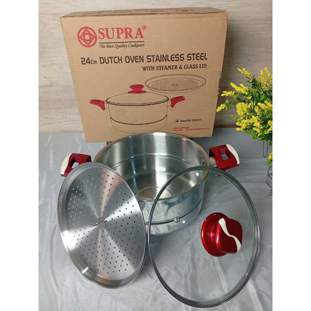 Supra Panci dan Terdapat Kukusan 24 CM Dutch Oven + WSP + Glass LID SP - 24DO - IM
