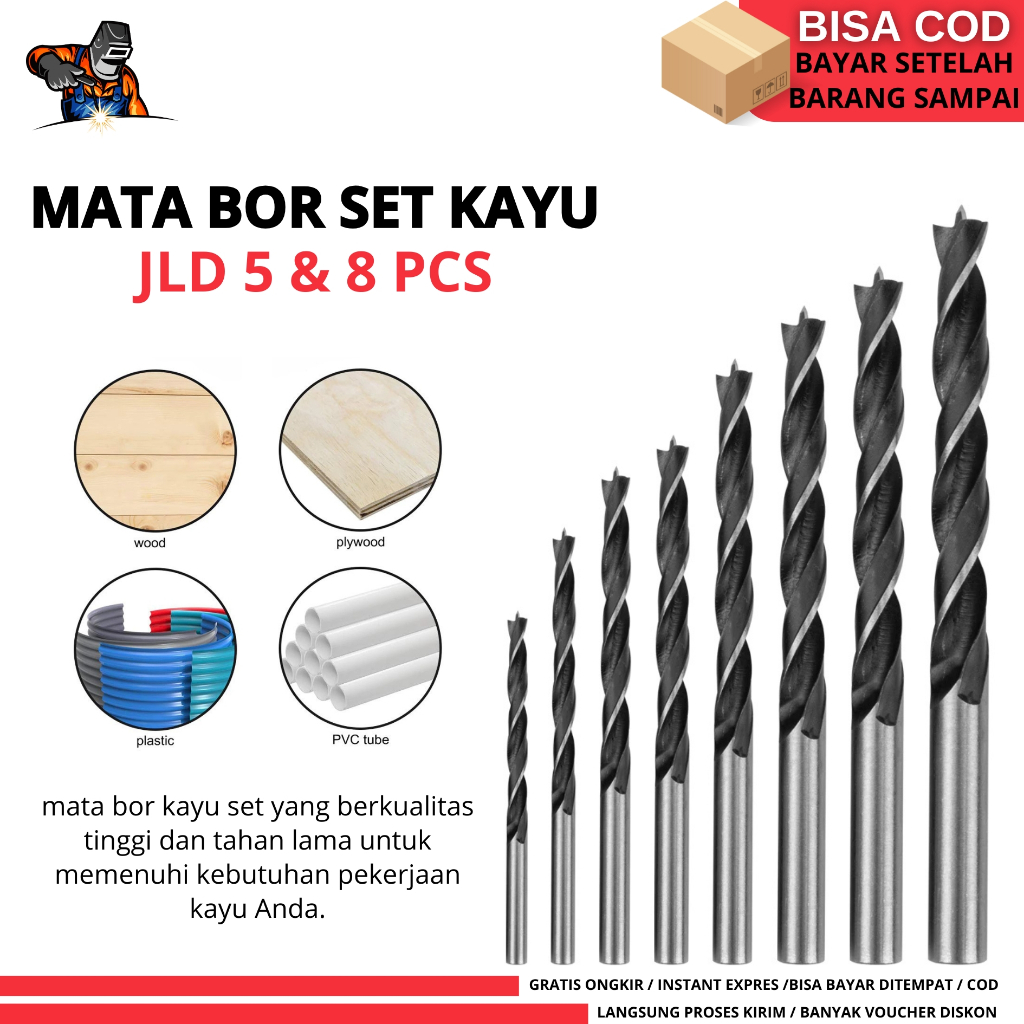 JLD Mata bor set Mata bor kayu/besi/beton/tembok HSS Mata Bor Baja Kecepatan Tinggi Mata kayu 5pc（4-